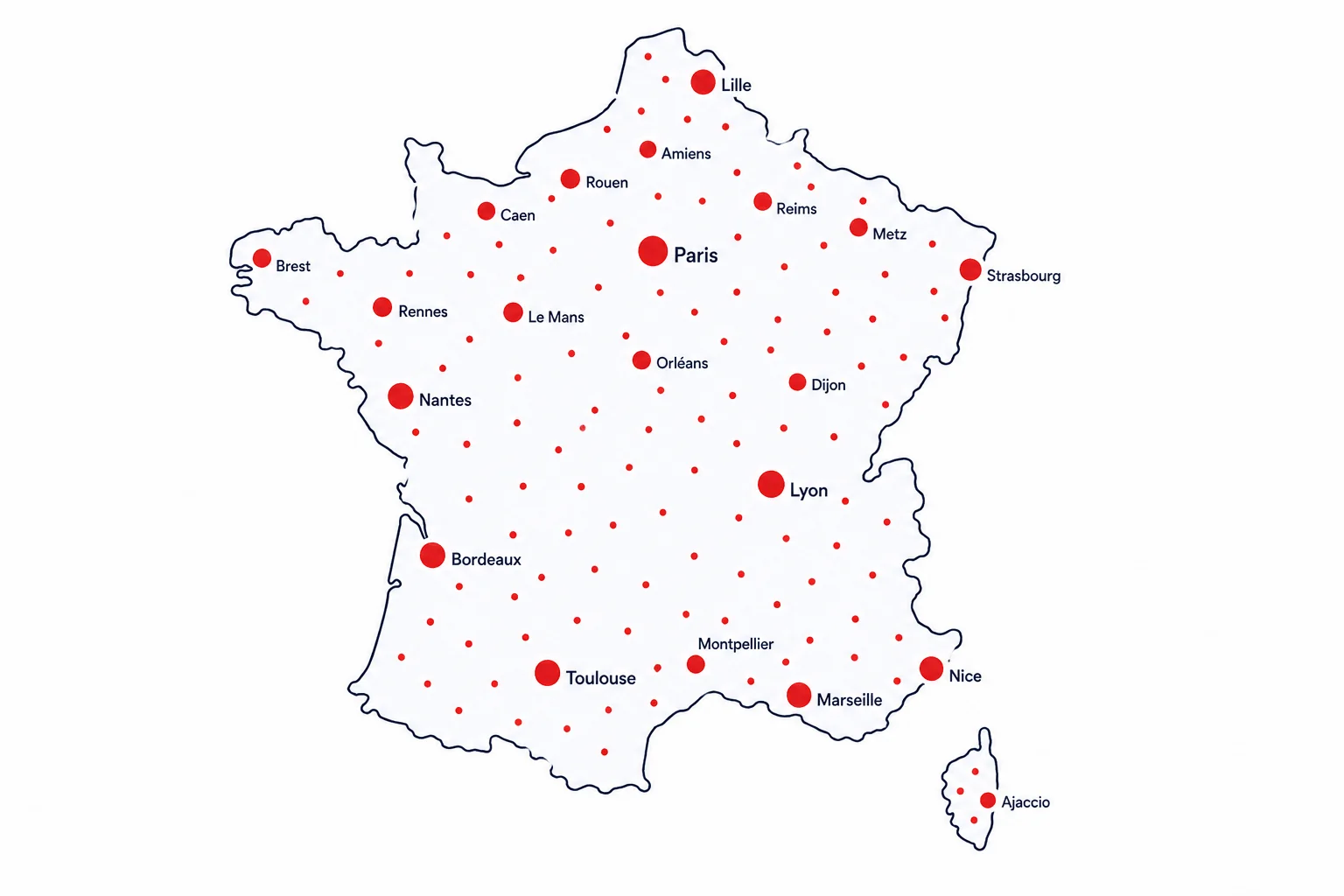 Carte des zones d'intervention de Déloger Squatteur en France métropolitaine