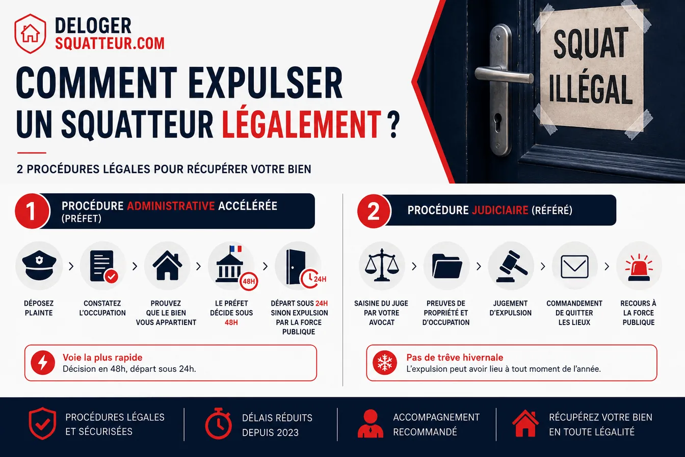 Comment expulser un squatteur légalement : procédure administrative accélérée du préfet et procédure judiciaire en référé, étape par étape